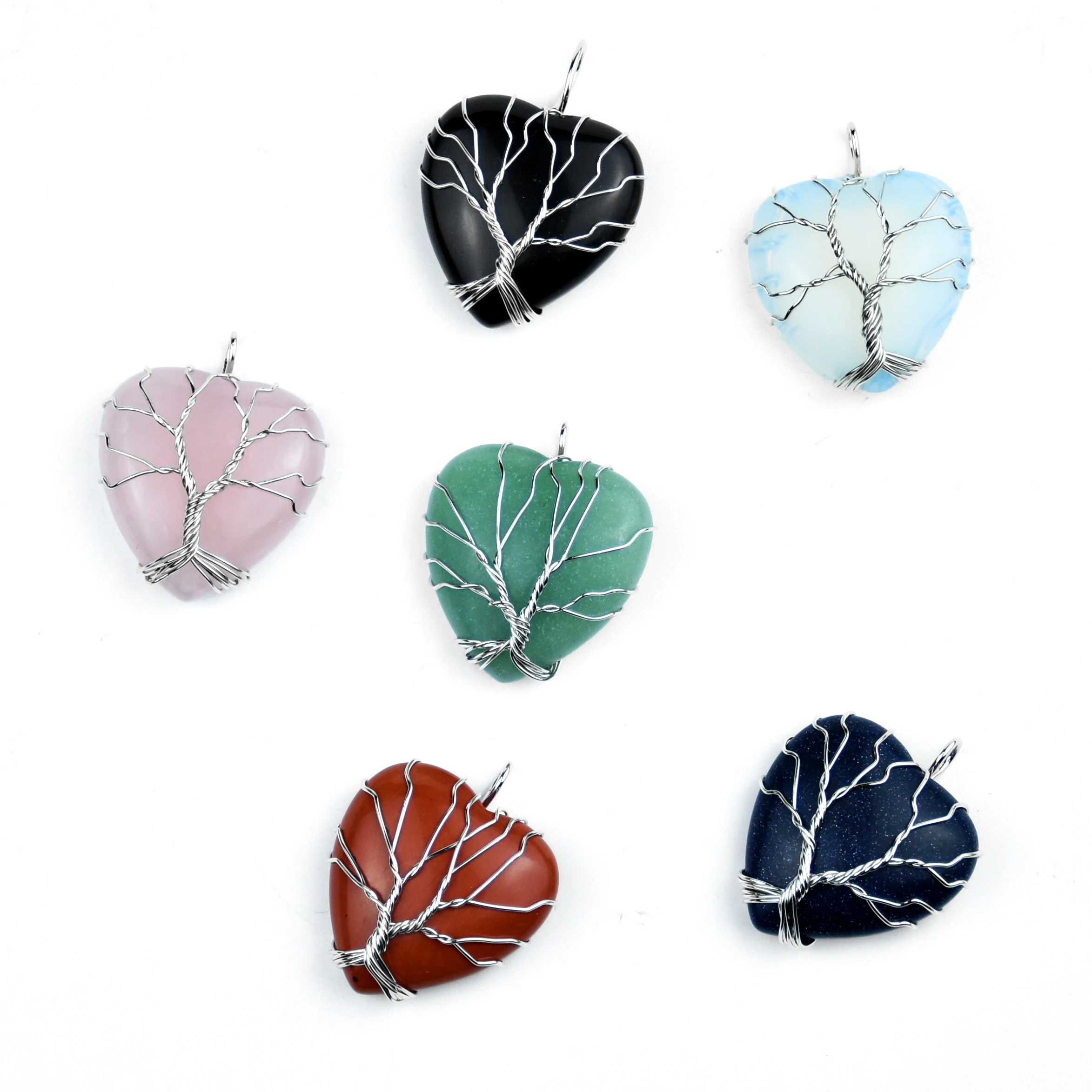 

Hot Sale Natural Healing Stone Crystal Charm Bracelets Crystal Heart Pendants Tree of Life, Various color