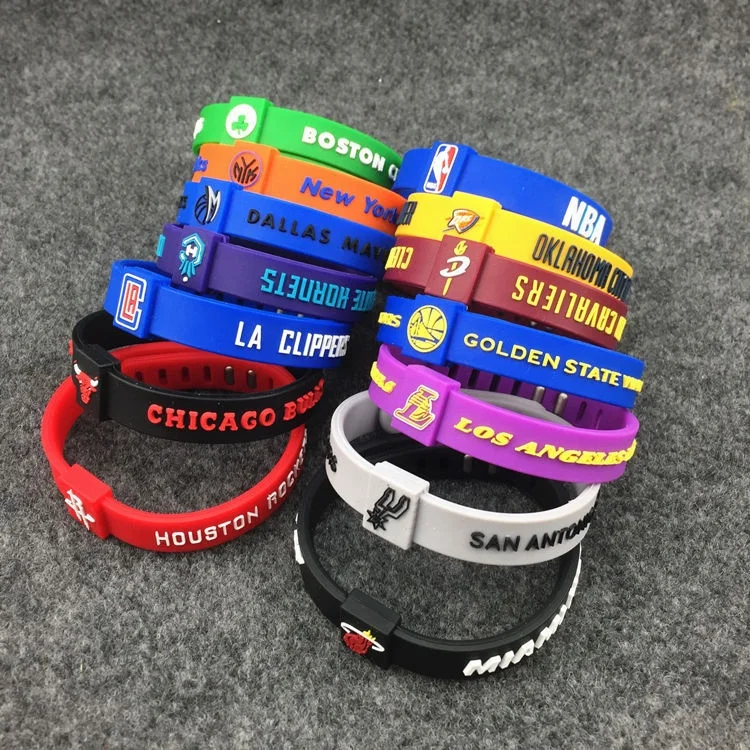 

2020 Adjustable silicone bracelet Lakers Warriors Nets Cavaliers Heat Clippers team sports wrist strap, Customized colors