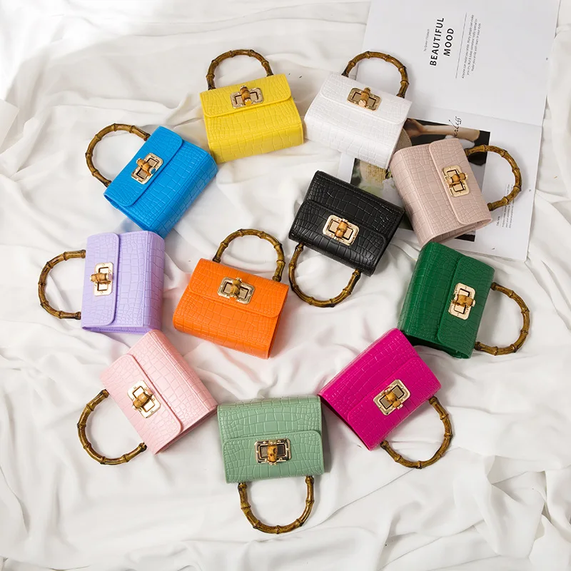 

2021 Bamboo handle Ladies Cute Mini Handbag Crocodile Silicone Small Jelly Purse femme Turn-lock Shoulder Crossbody Bag, 9 colors as picture