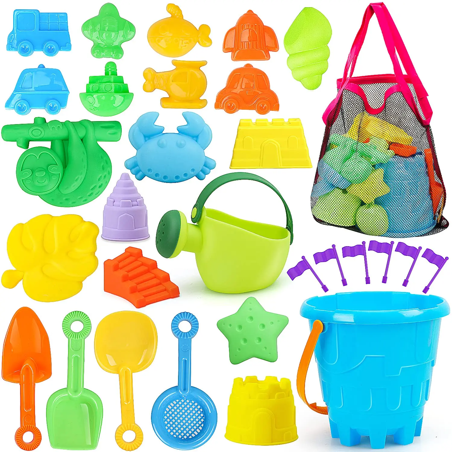 

(Only for US customers) TOY Life 37PCS Plastic Portable Bucket Castle Play Sand Kit Snow Mold Kids Beach Toys with Shovels