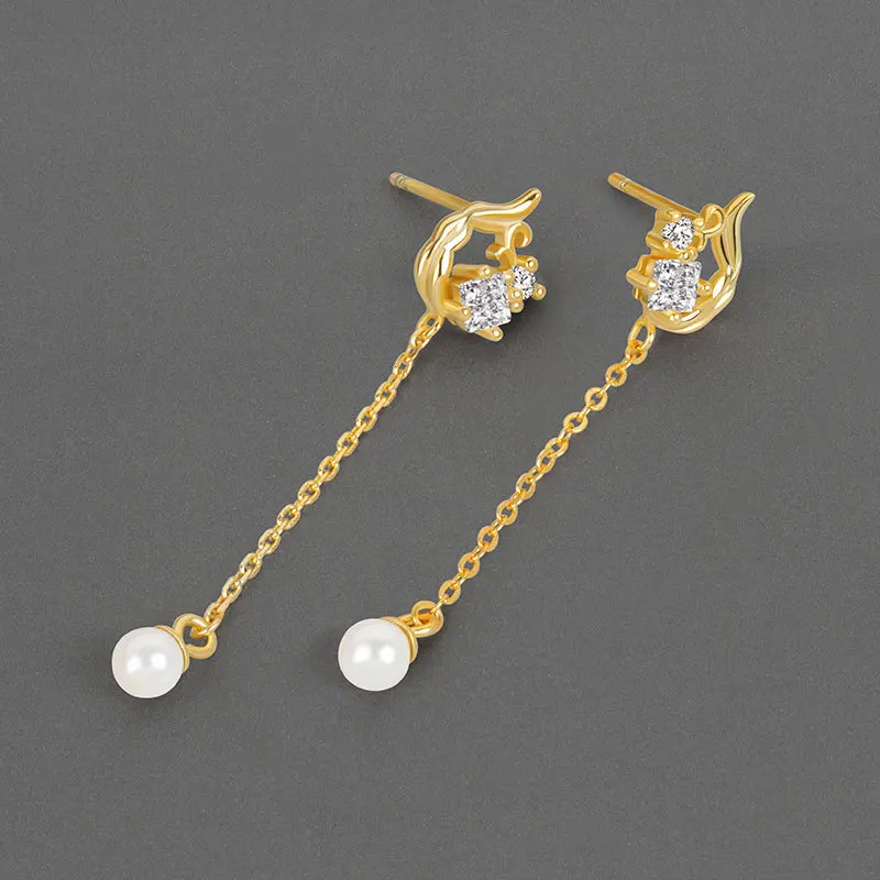 

New Trendy Irregular Crystal Rhinestone Stud Earrings Baroque Pearl Tassel Earrings For Women