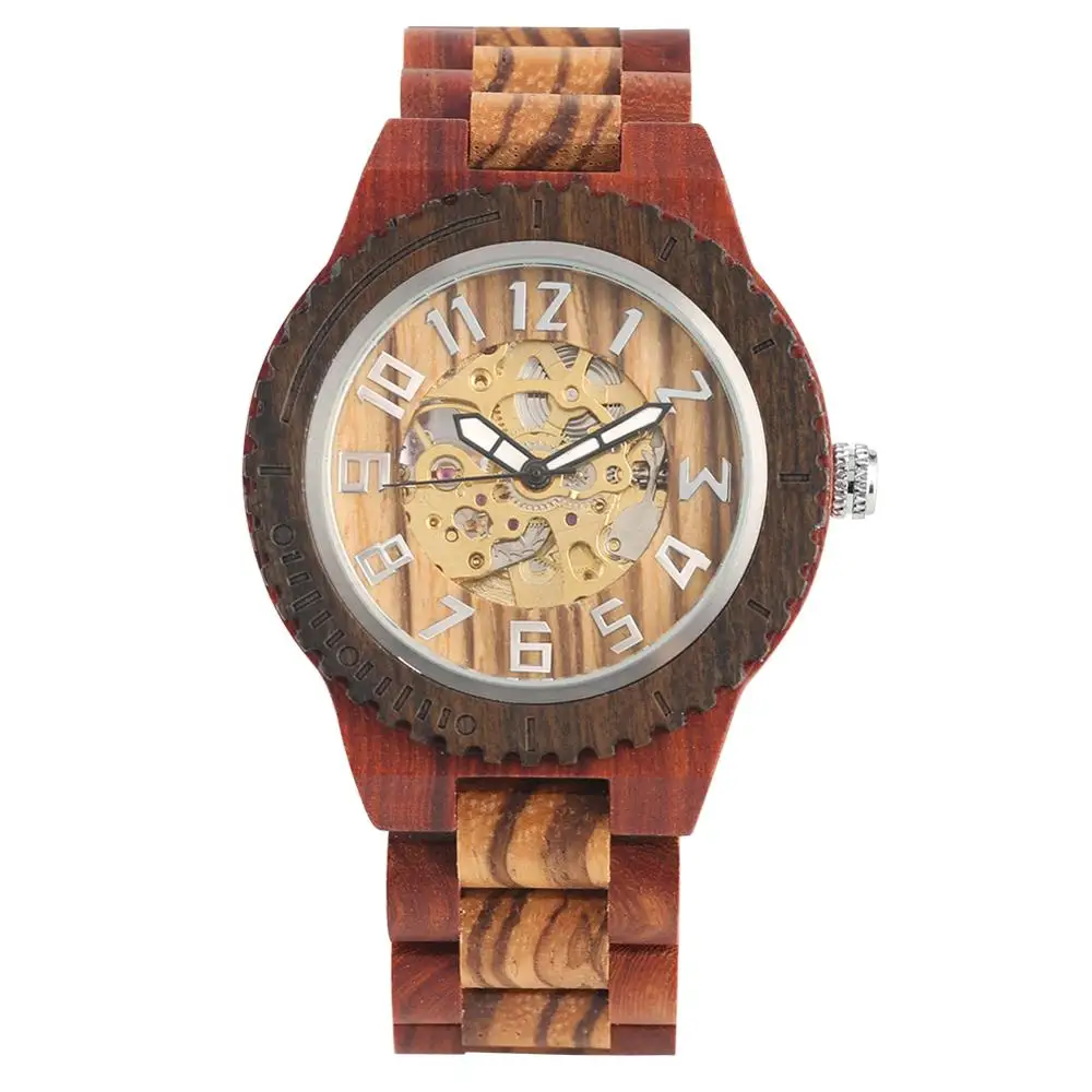 

Ready to ShipIn Stock Fast Dispatch Luxury Hollow Digital Luminescent Mens Automatic Mechanical Wooden Watch Custom Logo