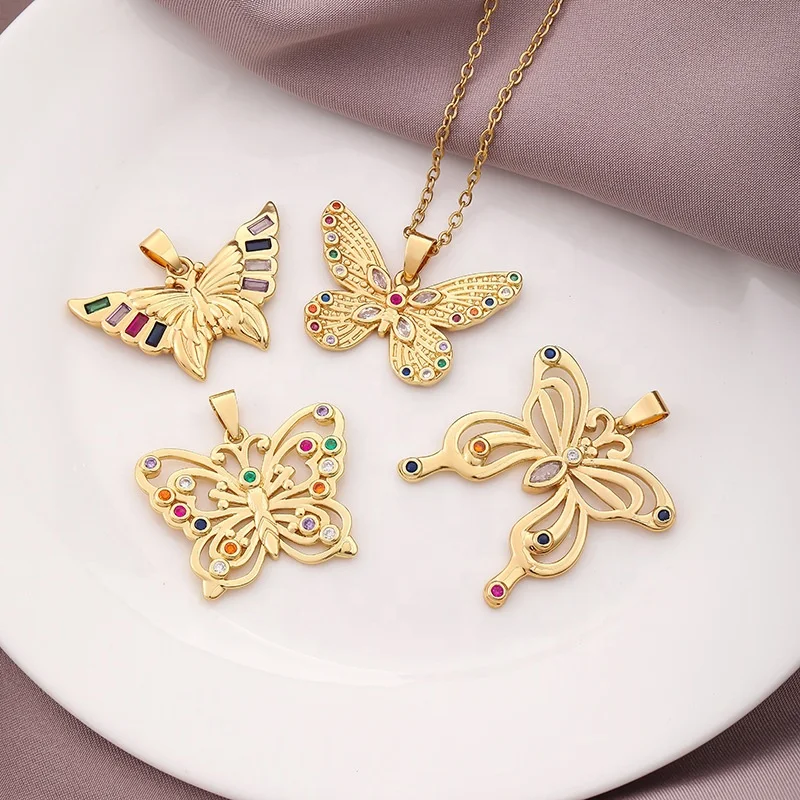 

Amazon Hot Selling Jewelry Gold Color Link Chain Brass Inlaid Zircon Butterfly Stainless Steel Pendant Necklace For Women Gift