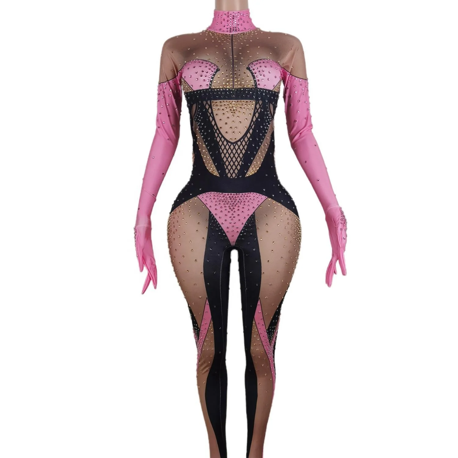 2024 Sexy Crystal Rhinestone One Piece Bodysuit Women Slim Fit Club Party Rompers Showgirl Stage Dancer Leotard Female Jumpsuits