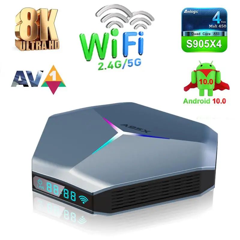 

A95X F4 Smart TV Box Android 10 Amlogic S905X4 TV Box 8K HD 4GB RAM 32GB 64GB 128GB ROM 2.4G/5G dual WiFi RGB Light Set Top Box