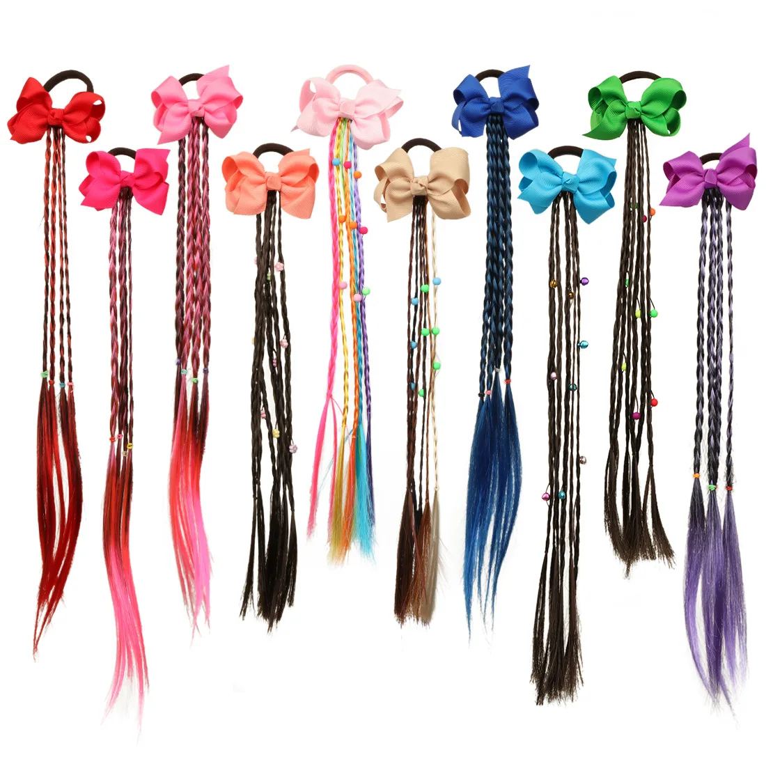 

Wholesale Custom Ponytail Colorful Bow Hair Ties With Kids Wigs With Band Kids Hair Accessories