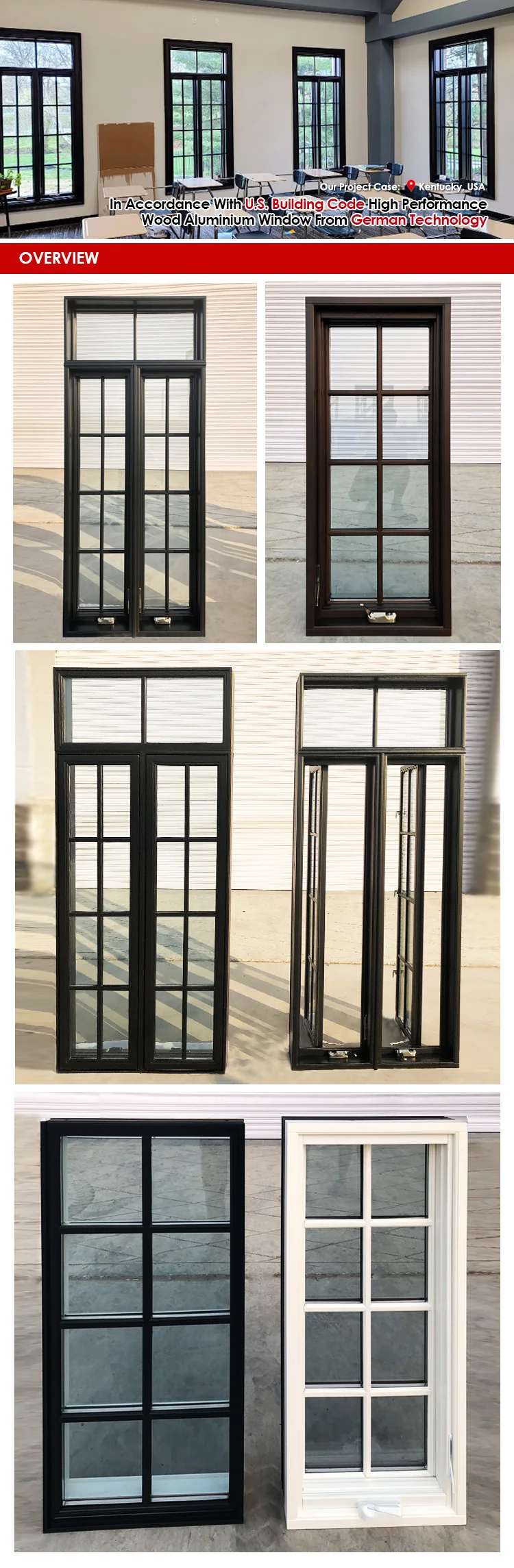Best quality High Performance  Tempered Glass American Style Crank Open Casement Windows