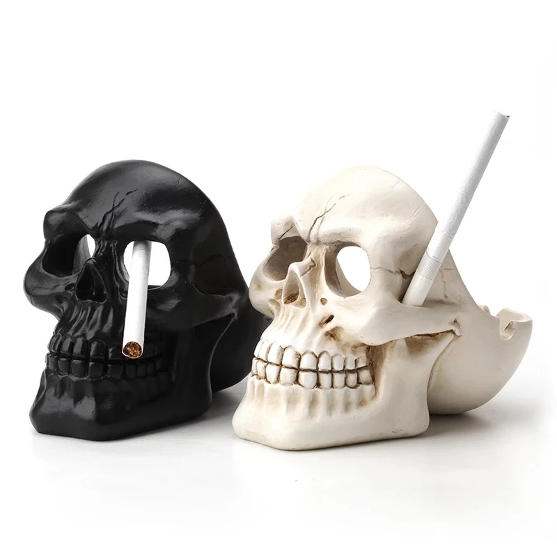 

Skull Ashtray Holder Tobacco Ash Box Sculpture Ashtray Retro Vintage Skull Home Office Bar Ornament Crafts Decor Man Gift, Black, white