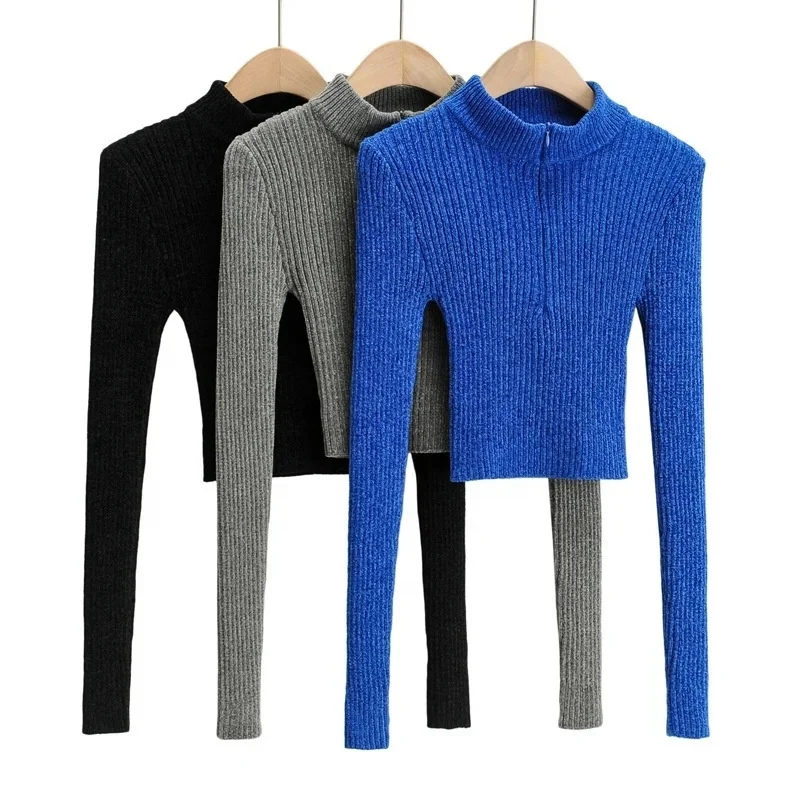 

B64117A 2021 women wholesale European and American fashion pure color short bottom sweater
