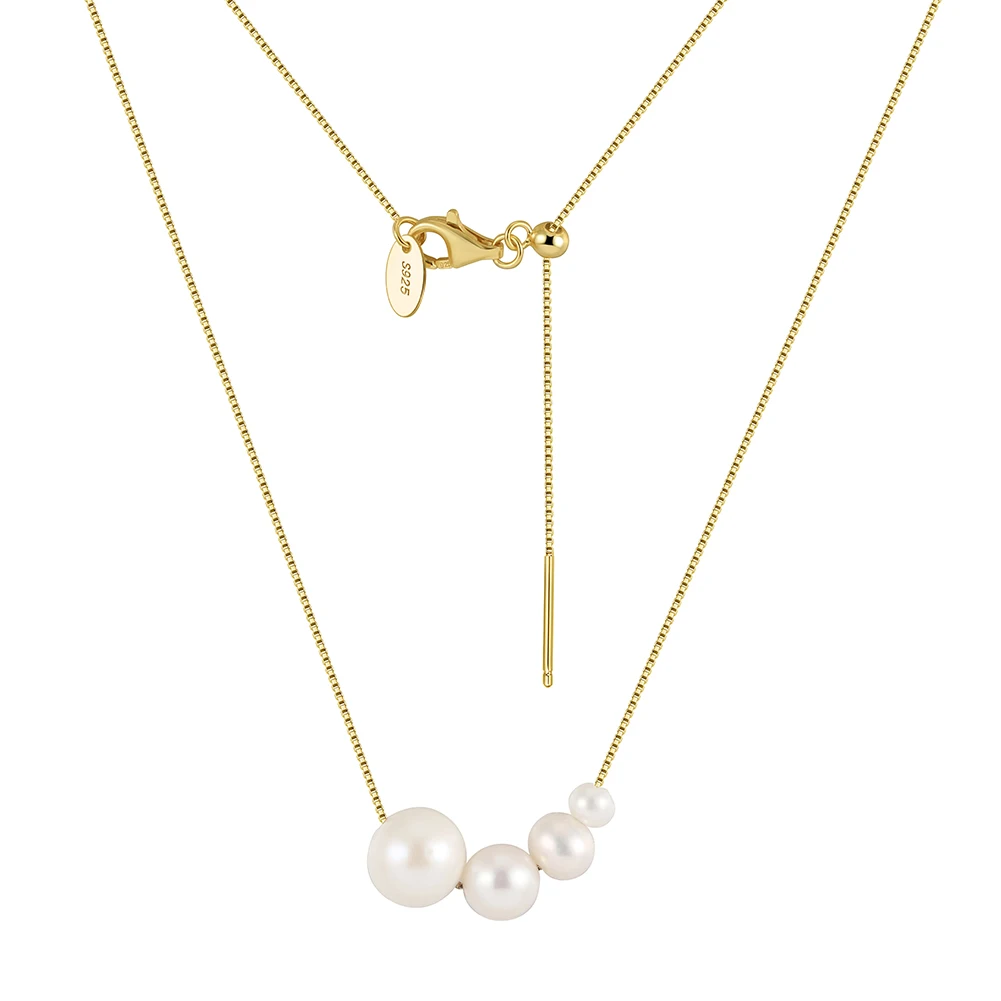 GPN56 RINNTIN Dainty 925 Sterling Silver 14K Gold Plated Box Chain Handmade Cultured Freshwater Pearl Pendant Necklace for Women