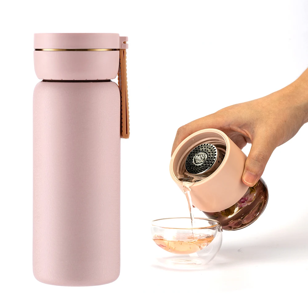 

Persolized logo elegant travel white stainless steel thermos vacuum flask for tea water bottle with separator infuser filter, 4 colors