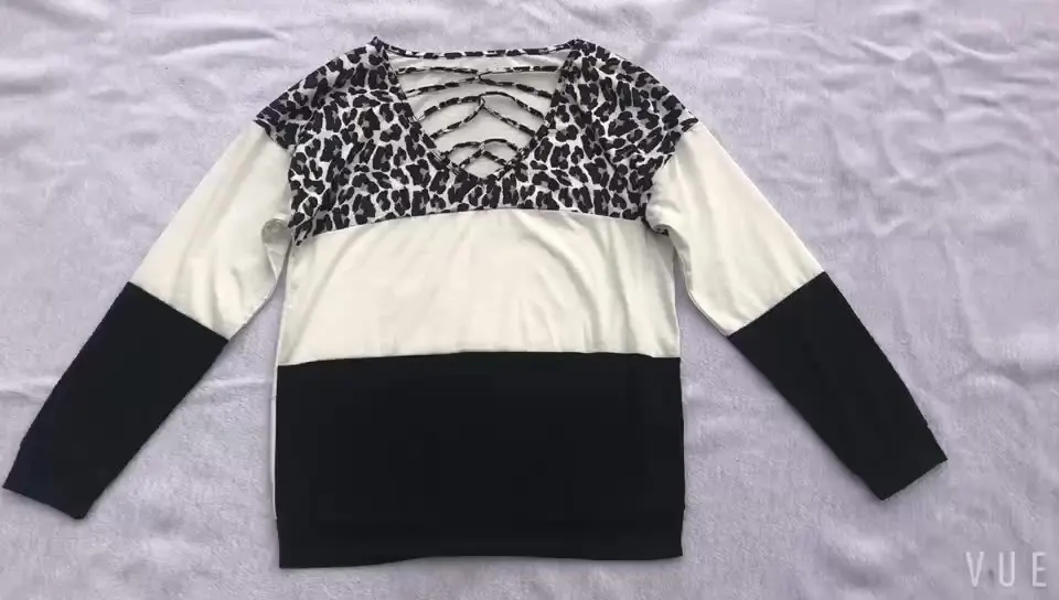 

Leopard Print Ladies T-shirt Fashion V-neck Top Sexy Hollow Blouse T-shirt