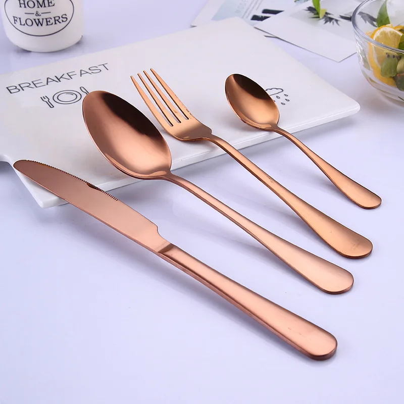 

Modern Stainless Steel Knives Spoons Forks set Mirror Polished Flatware Cutlery 4 Piece Set