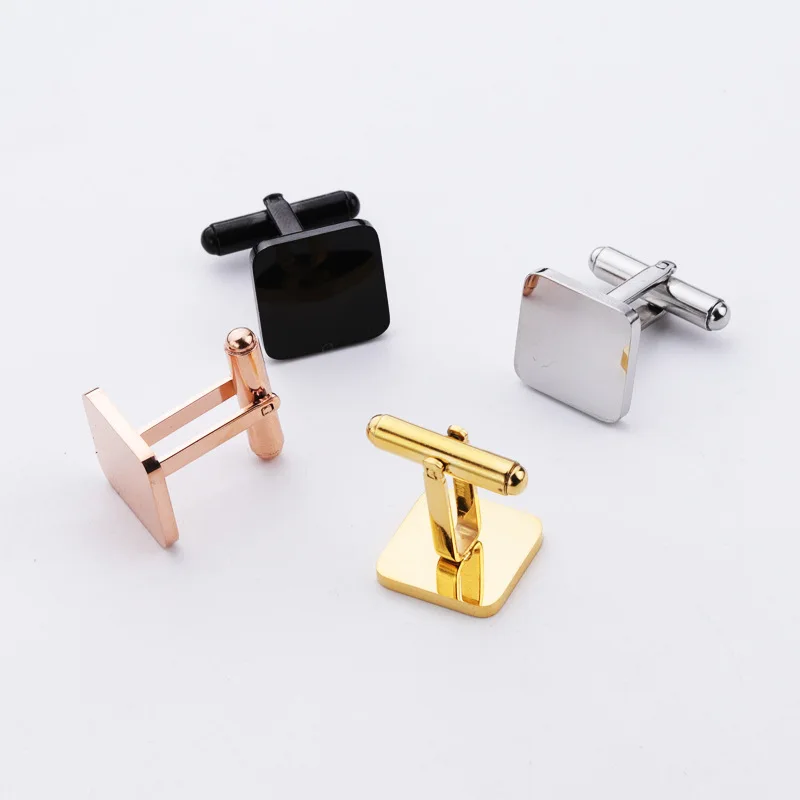 

Fashion Shirt Button Wedding Groom Perfect Quality Suqare Stainless Steel Metal Men Jewelry Blank Cuff links Cufflinks, Gold,silver,black,rose gold