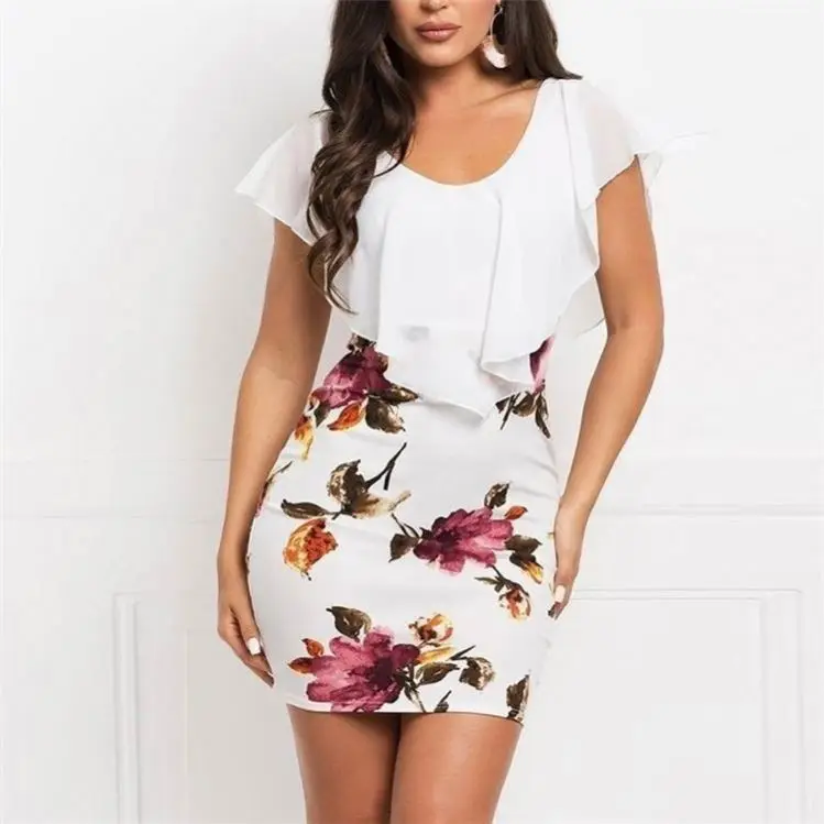 

2021 New Arrivals Plus Size Women Clothing Print Chiffon Summer Dress Sexy Bodycon Dresses Women Elegant Casual Dresses