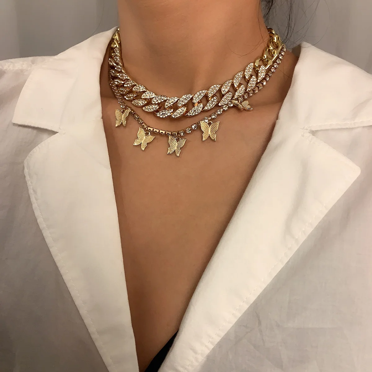 

Hot sale Stainless Steel Silver Gold cz butterfly Necklace for woman Charm Butterfly Necklace, 2 colors