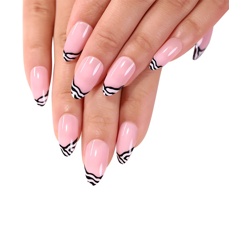 

Zebra pattern stiletto reusable holographic long lasting press on nails false acrylic short pretty fake nails for small finger