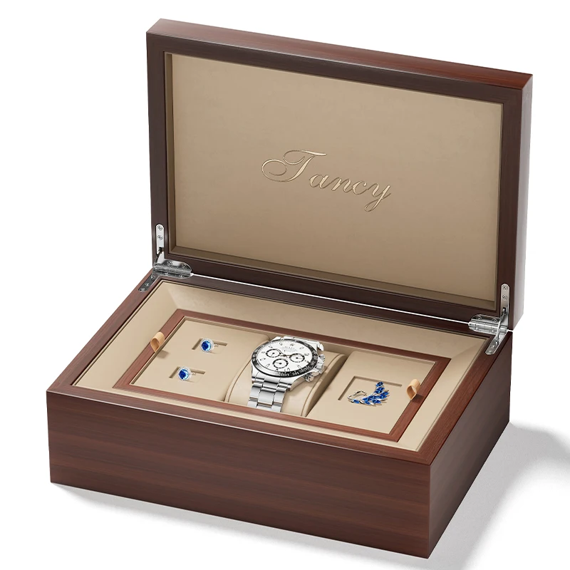 

Luxury watch gift box badge earrings multifunctional wooden watch box logo custom packaging box