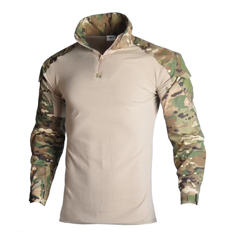 

Men's Military Tactical Shirt Outdoor Long Sleeve Camouflage Shirt with Zipper Hiking Hunting Shirts