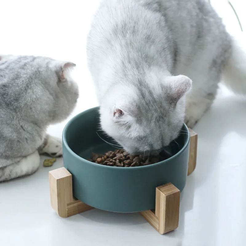 
Manufacturer wholesale multi colors ceramic pet cat dog bowl with wooden frame 