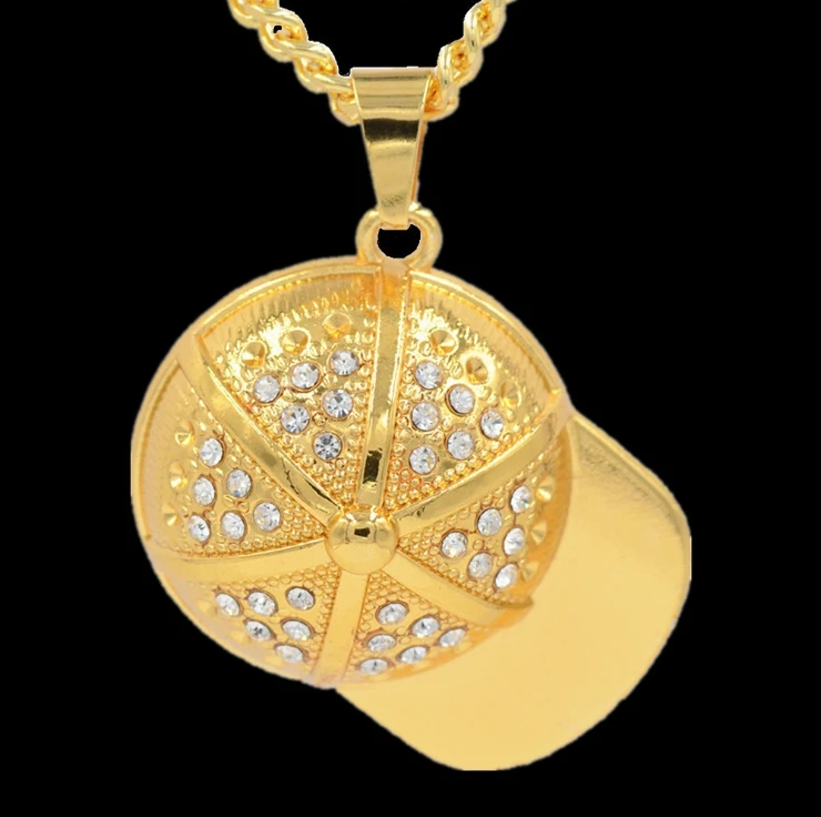 

Hip Hop Sports Gold Baseball Cap Pendant Necklace Hat Jewelry