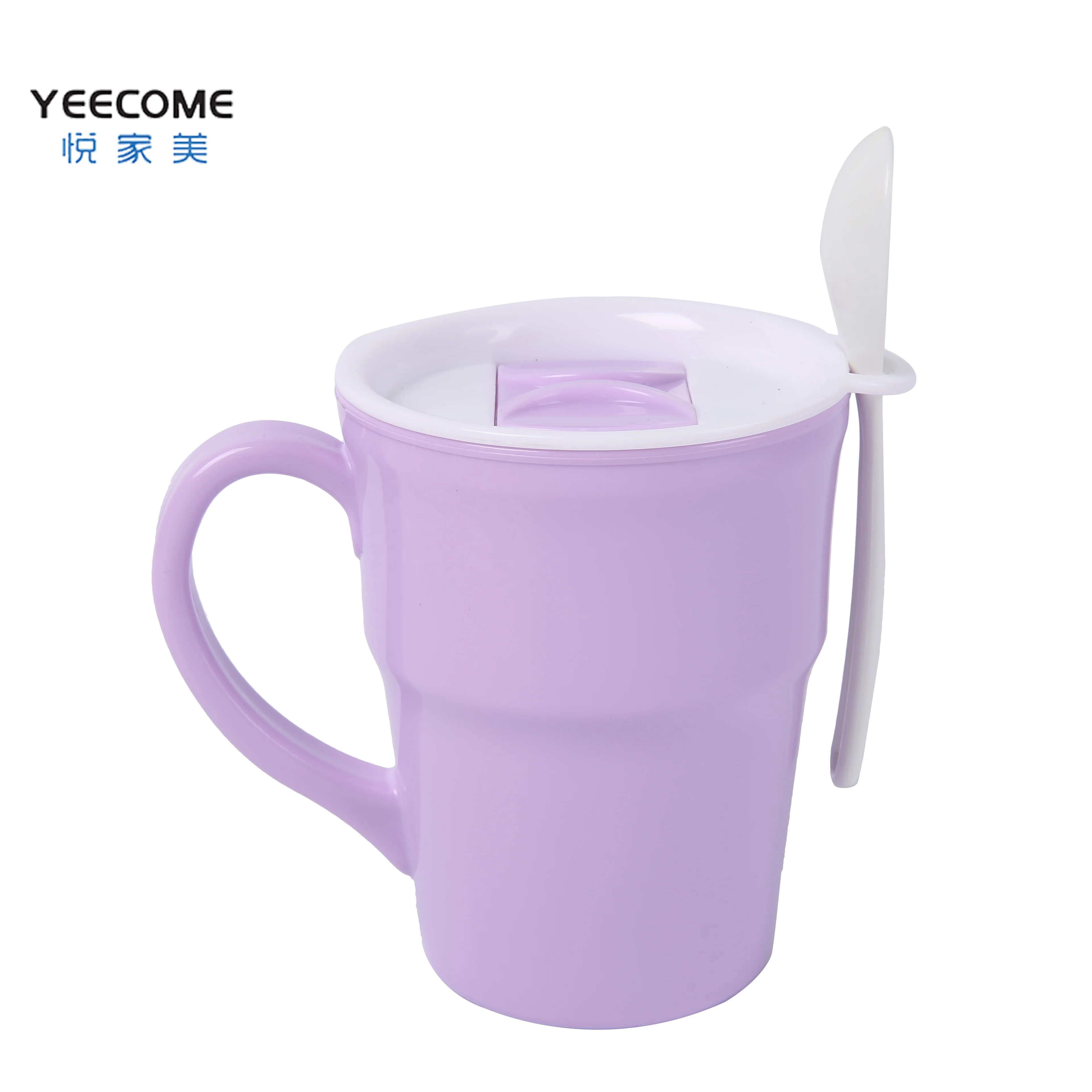 

PP Plastic Reusable Plastic Microwave Cup Yeecome Private Label Coffee Plastic Cup Soup Mug With Cover And Spoon
