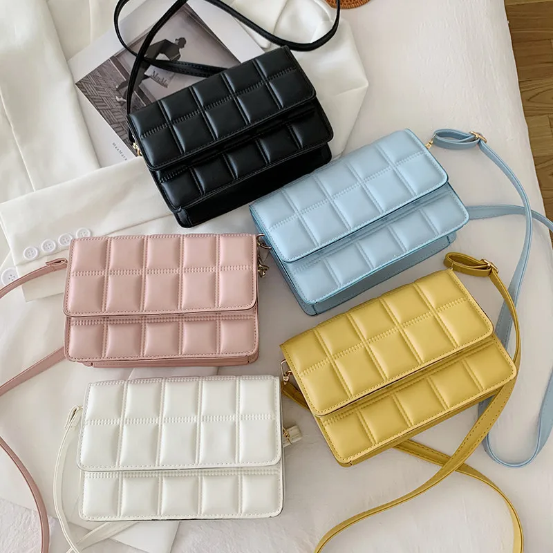 

Fashion Exquisite Women Flap Solid Crossbody Purses Bag Casual Lattice PU Square women lady handbags, Customizable