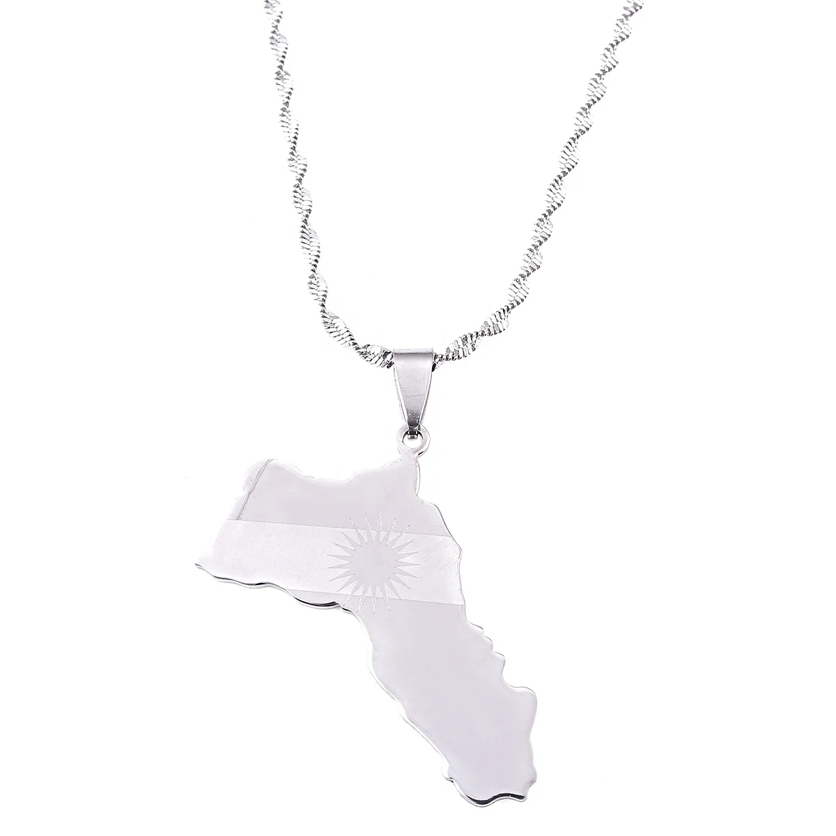 

Stainless Steel Silver Color Kurdistan Map Pendant Necklaces Fashion Kurdish Flag Map Jewelry