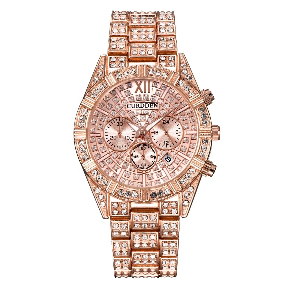 

diamond watches men luxury Custom Logo Square Mens Rose Gold Diamond Watch Luxury Quartz Bling Hip Hop Iced Out Watches