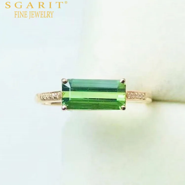 

SGARIT hot sale single gemstone jewelry 18k gold girl daily wearing ring 1.1ct natural green tourmaline ring