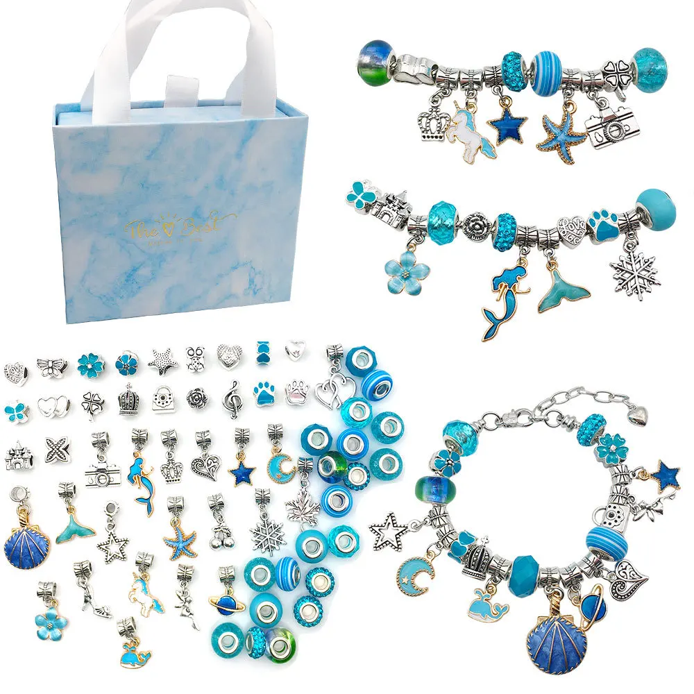 

Blue Cartoon Bracelet Chain Charms Beaded Glass Bead Pendant DIY Jewelry Making Kits