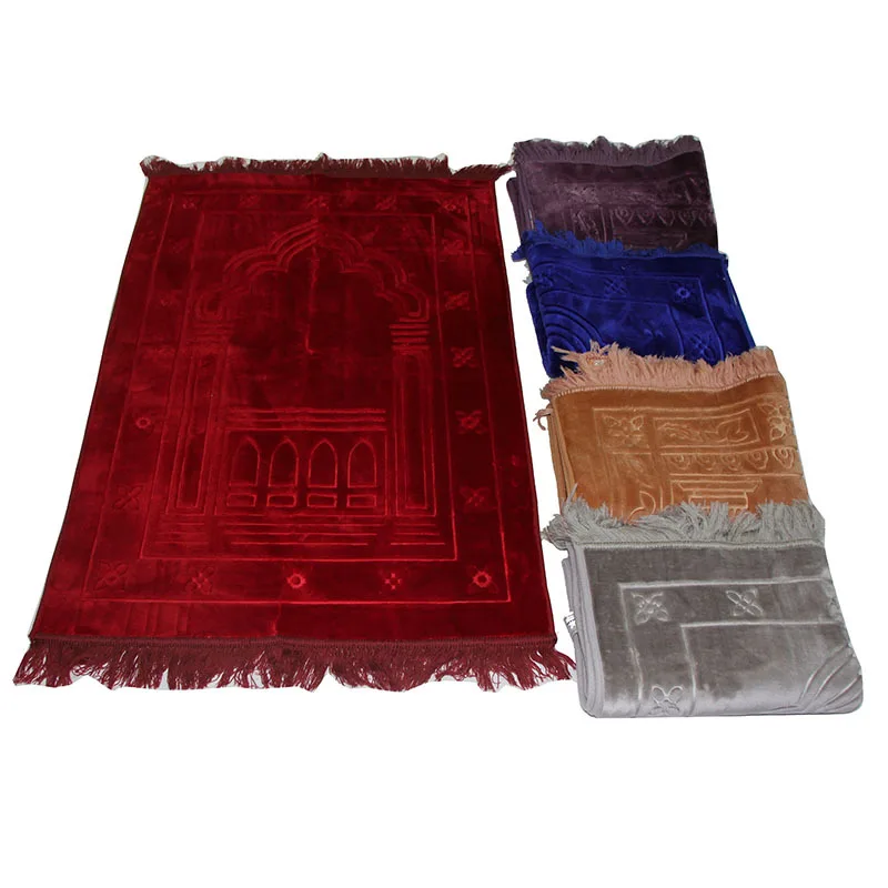 

Polyester Plain Turkish Muslim Pilgrimage Blanket Prayer Rug Thick Embossed Prayer Rugs Carpet Muslim Prayer Mat with Tassel