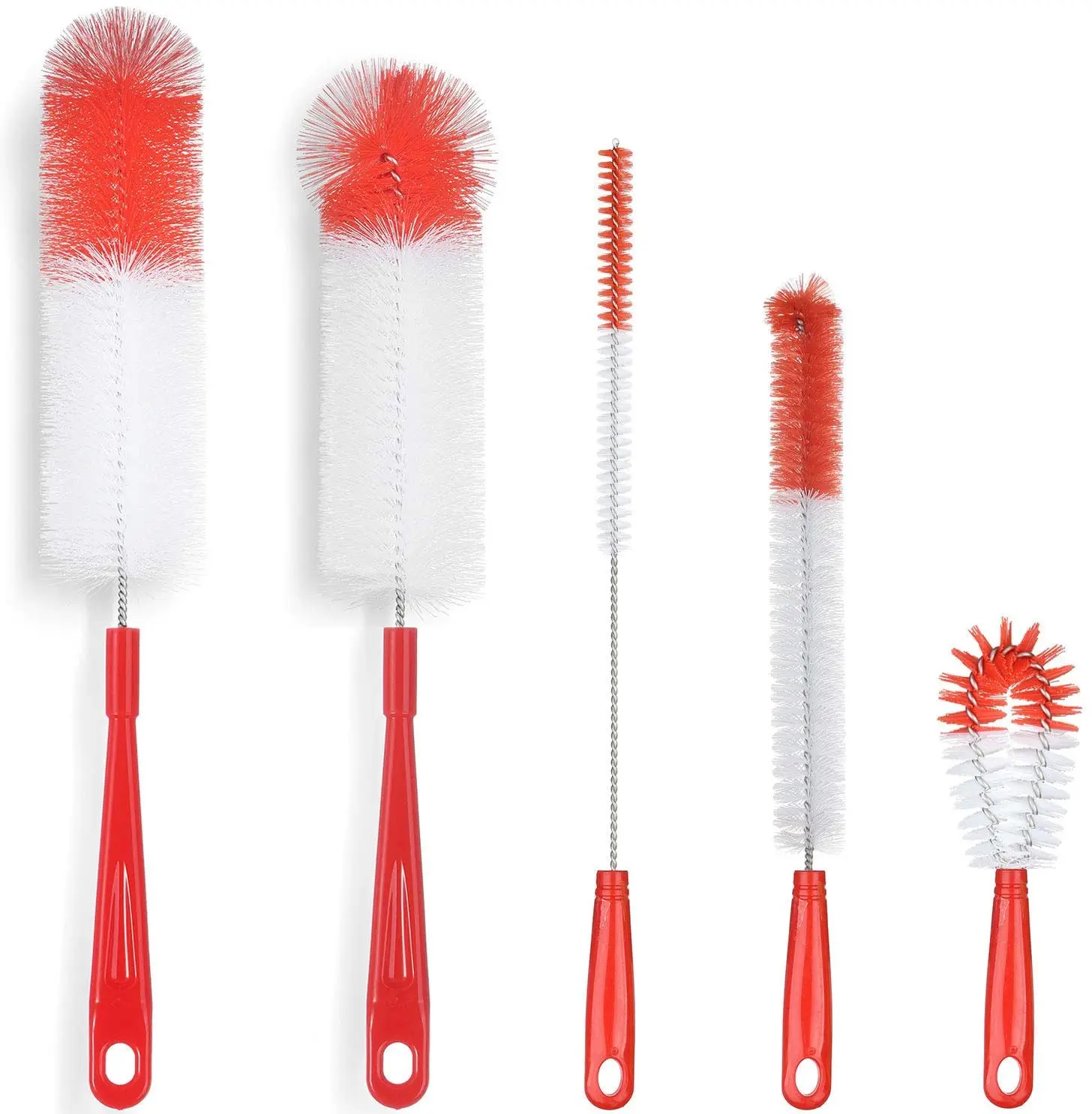 

5-Pack Red Bottle Brush Cleaner Set Long Large Cleaning Brush for Narrow Neck Wine Beer Bottles Hdro Flask