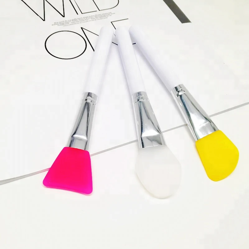 

New Silicone Face Mask Brush Plastic Handle Cosmetic Tool, White yellow pink