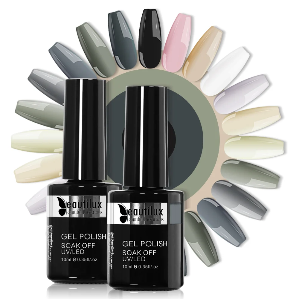 

Beautilux Private Label Black Grey Nail Gel Polish Color Salon Nails Gels Soak Off UV LED Nail Gel Polish 10ml