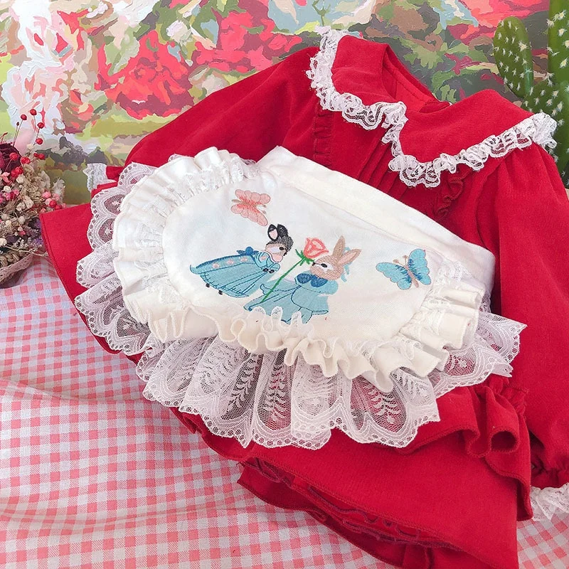 toddler baby girl  christmas dresses embroidery rabbit bunny long sleeve fashion wholesale children's clothes boutiques