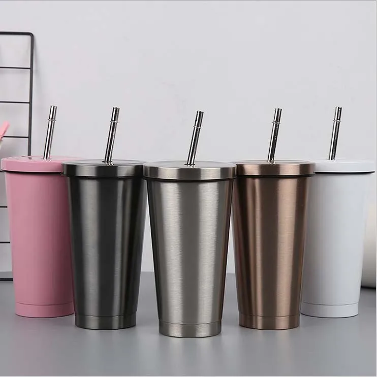 

wholesale double wall vacuum insulated stainless steel thermos travel coffee tumbler cups with straw and lid, Customized color