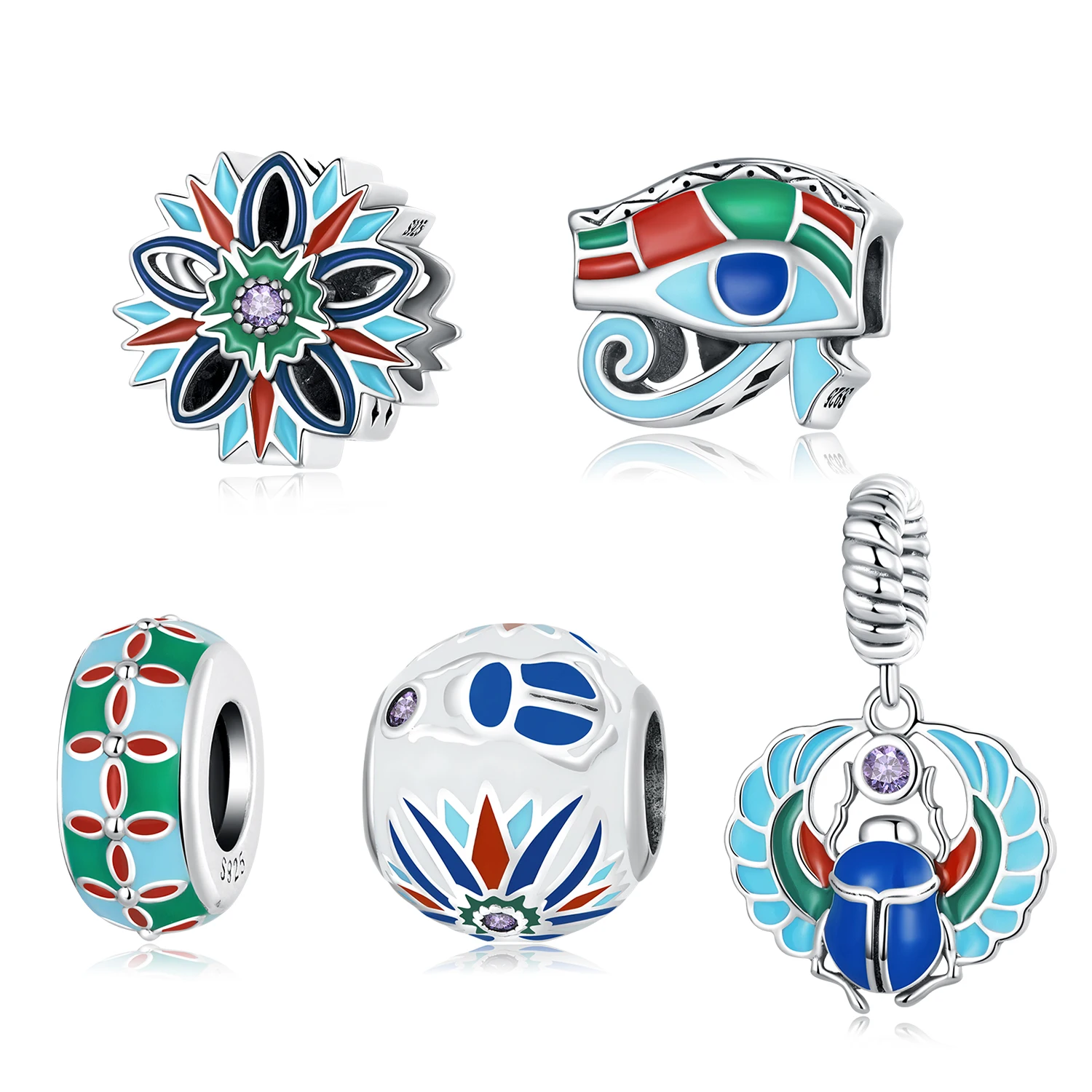 

Jiangyuan 925 sterling silver jewelry scarab lotus charm eye of Horus eyes pendant for women jewelry