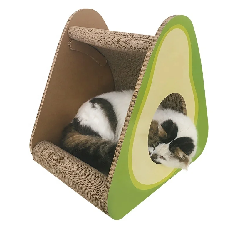 

triangle foldable pet houses corrugated Cardboard avocado shape Scratch Boards cat scratcher for large cats