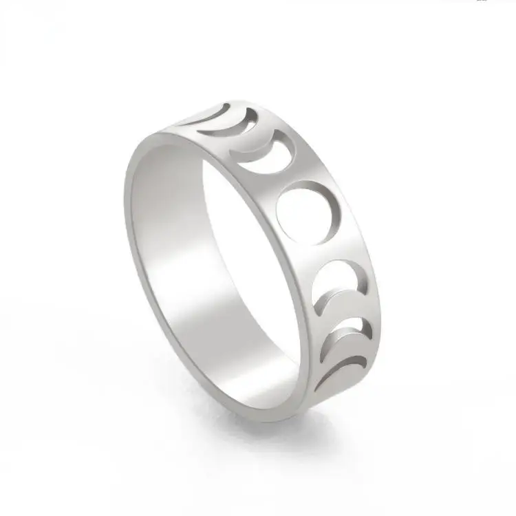 

Personalized Half Moon Hollow Ring Stainless Steel Moon Shape Rings Phase Pattern Ring Gift