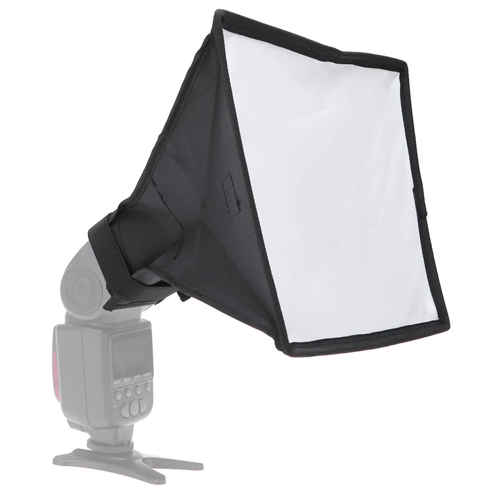 

Mini Foldable SLR Camera External Speedlite Universal Soft Cover Flash Softbox 15*17 cm, White with black