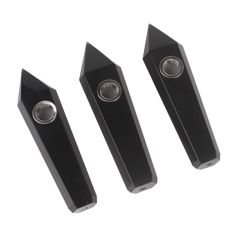 

China Factory Wholesale Natural Obsidian Crystal Smoking Pipes, Black