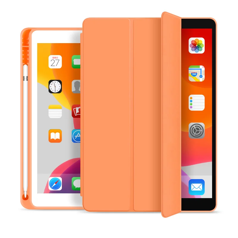 

9.7 inch Pencil case Tri Fold Soft TPU cover for ipad 9.7 2018