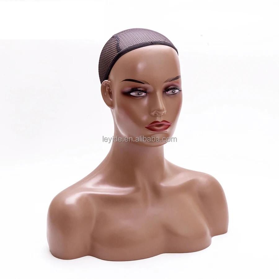 

Realistic Female Mannequin Head And Bust Plastic Dummy Head With Shoulders For Wig Display, Dark brown, beige, white