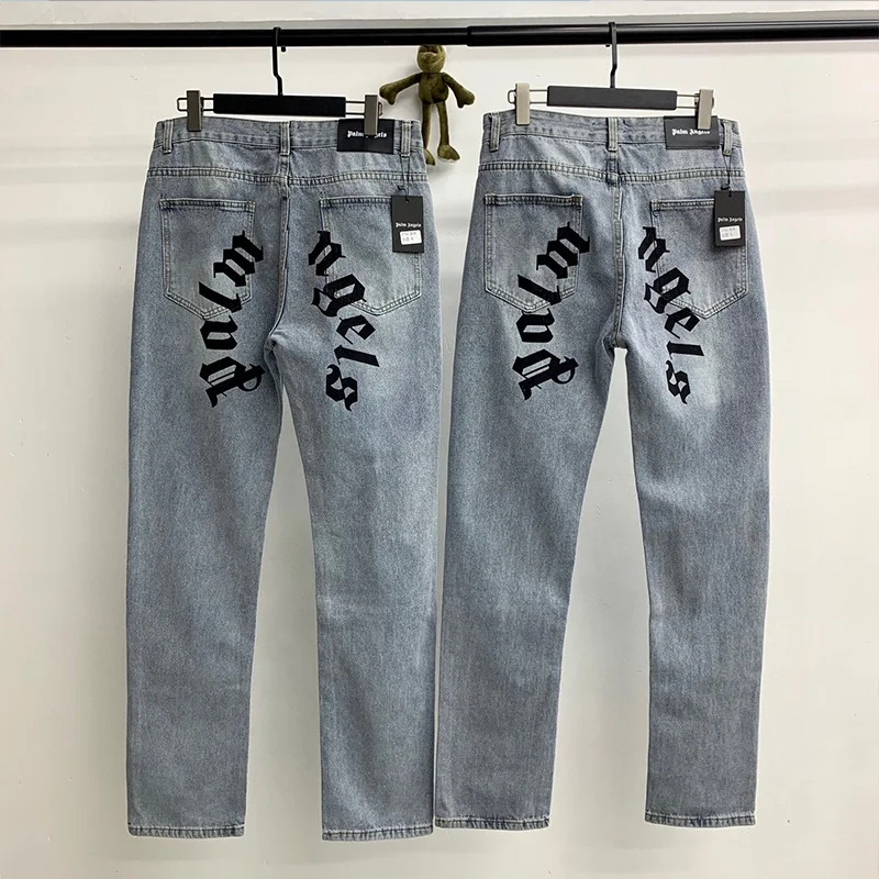 

Men's Women's PA Classic Big Logo Printed Straight Denim Pants Streetwear Justin Bieber Jeans One Drop Delivery