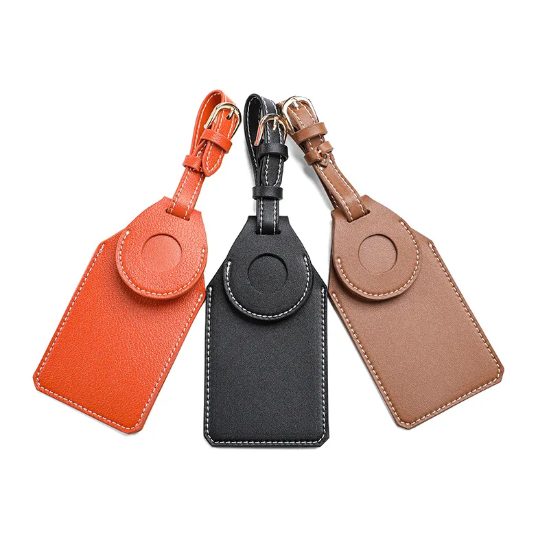 

Customized Logo Travel Shockproof Protective Case Leather Hangable Key Ring Charm Loop Airtags Luggage Tag