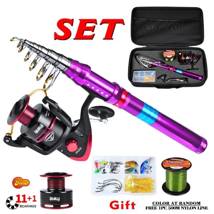 

WEIHE Fishing Reel And Rod Set 1.8m-2.7m Telescopic Fishing Rod + 11BB Spining Reel Combo Fishing Line Gift, Pictures