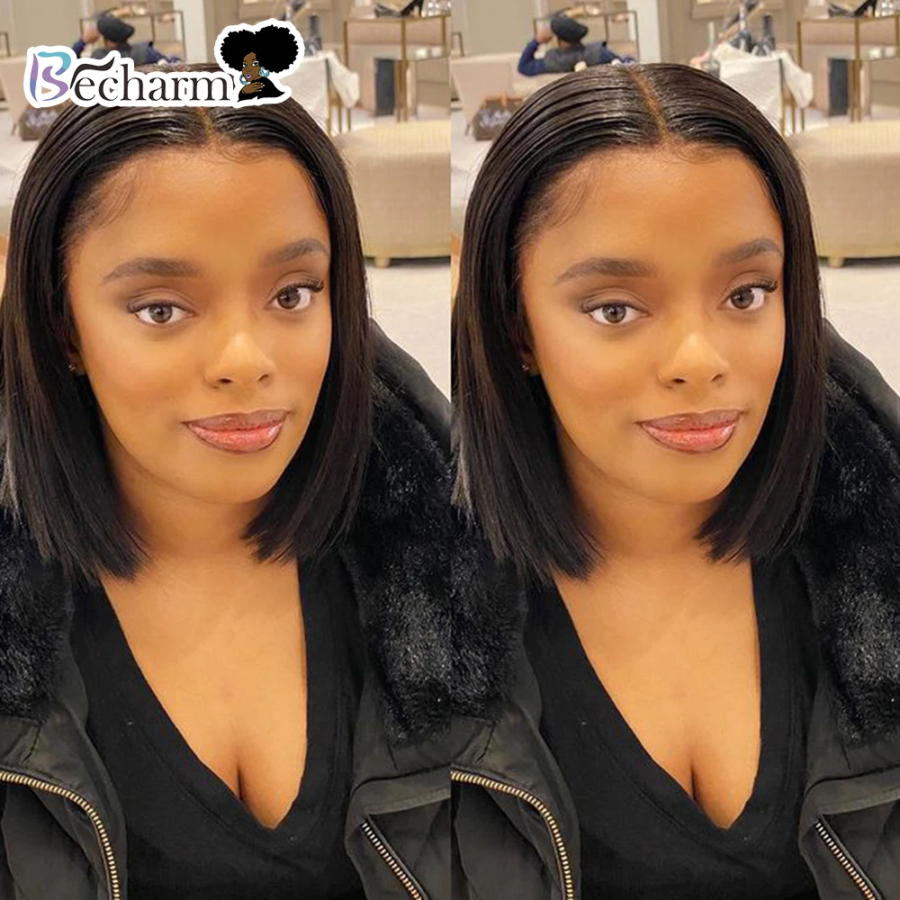 

Natural Black 100% Human Hair Straight Short Bob Wigs For Black Women Natural Brazilian Wig Remy Pre plucked With Baby Hair