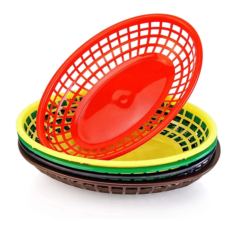 

Classic Fast Food Baskets Oval-Shaped Tray Plastic Fry Basket for Fast Food Restaurant Supplies, Black,brown,red