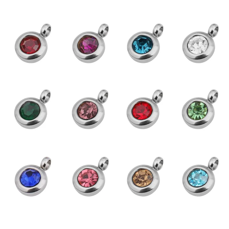 

6.5mm New Design Steel Color Birthday 12 Months Crystal Stainless Steel Birthstone Charms